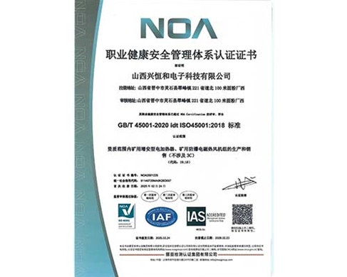職業(yè)健康安全管理體系認證證書